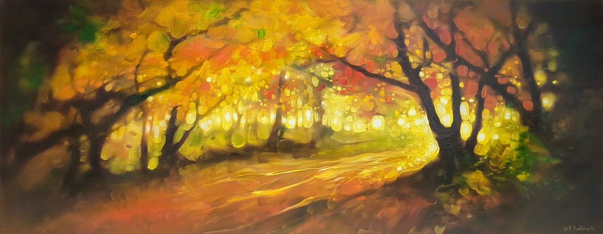 Expressive Landscape Oil Painting By Gill Bustamante, 40 X 16, Follow The Dream, Original Artwork