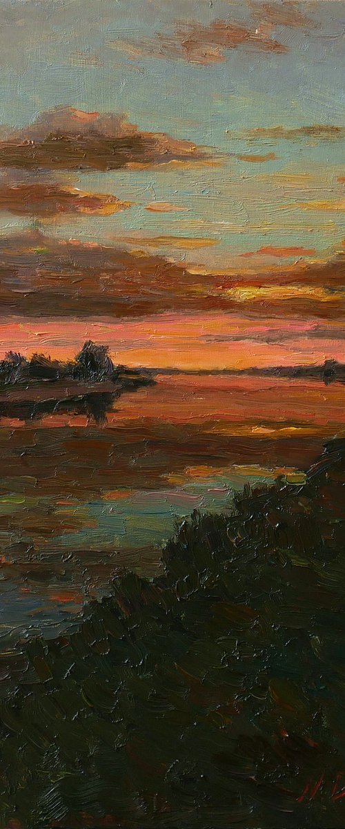 Sunset Over The River by Nikolay Dmitriev