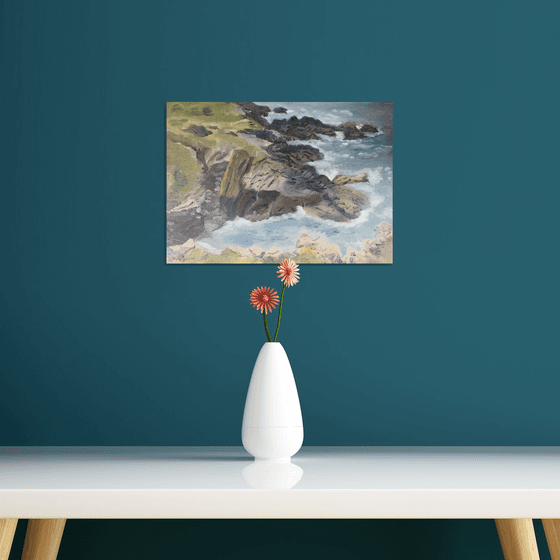 Rocky coastline, an original oil painting.