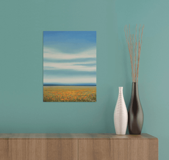 Poppy Flower Field - Blue Sky Landscape