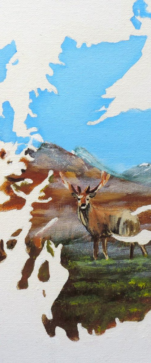 Scotland deer oil on canvas panel by Gordon Bruce