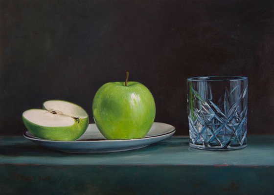 Green Apples with Glass (Original Oil Painting)