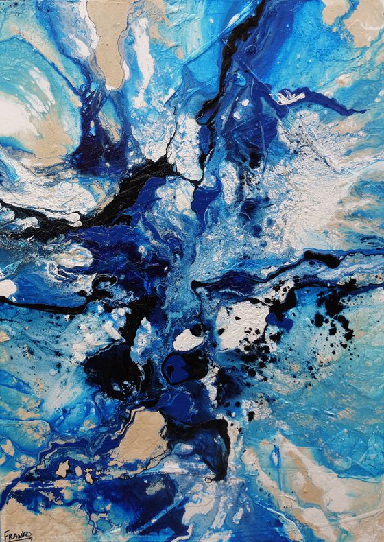 Oceans 140cm x 100cm Blue White Textured Abstract Art