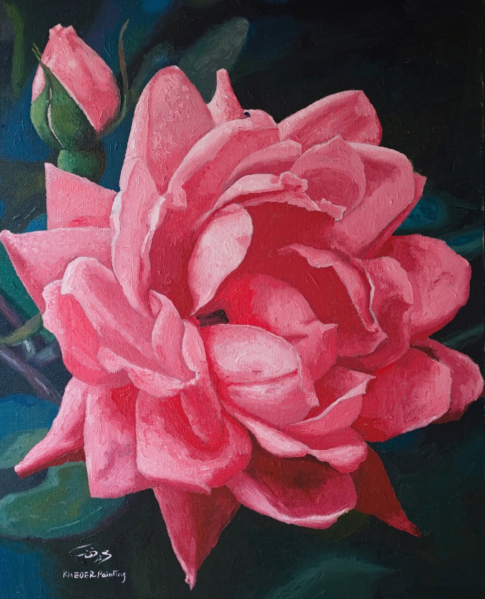 Pink Rose On Burlap by Kheder