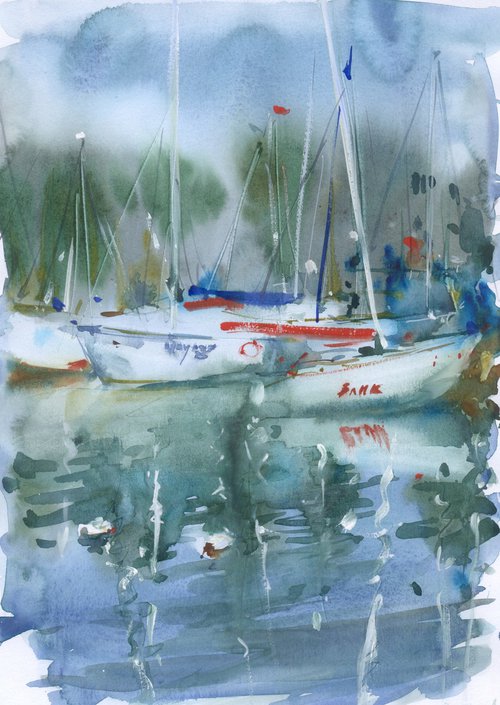 Seascape with sailboats #1 by Tatyana Tokareva
