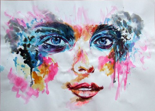 Original Painting Lady with Blue Eyes by Anna Sidi-Yacoub