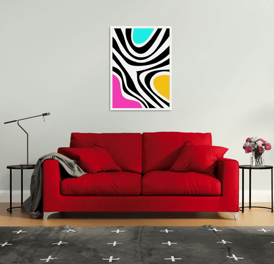 Abstraction artwork zebra multi-colored yellow pink black blue stripes