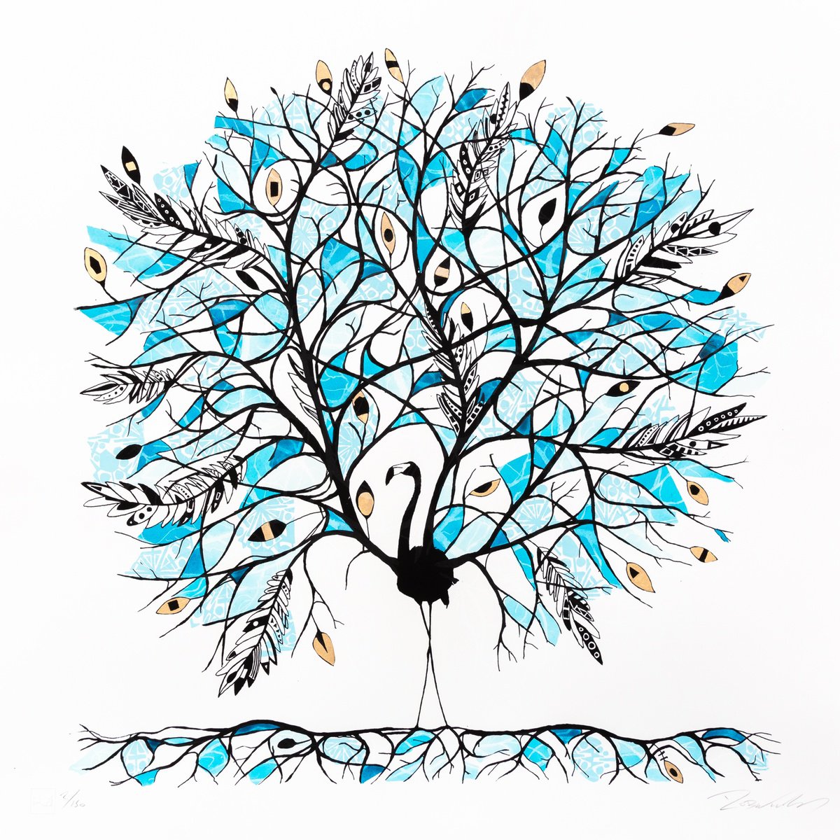 Illustrative Animal Screenprint By Rob Wass, 28 X 28", Flamingo Blue, Original Artwork