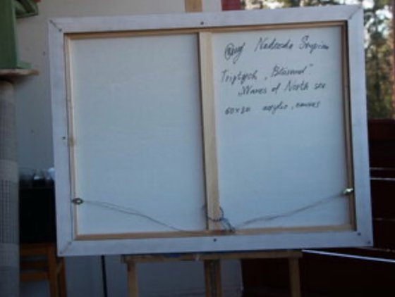 Triptych " Blåvand" Waves of the Northsea .