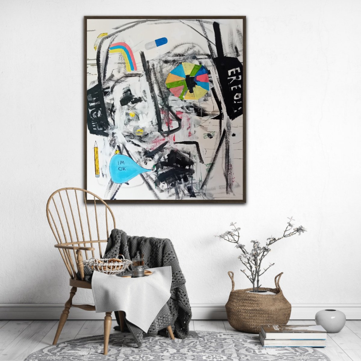 Abstract Portrait Acrylic Painting By Dimitris Pavlopoulos, 32 X 39, Im Ok., Original Artwork