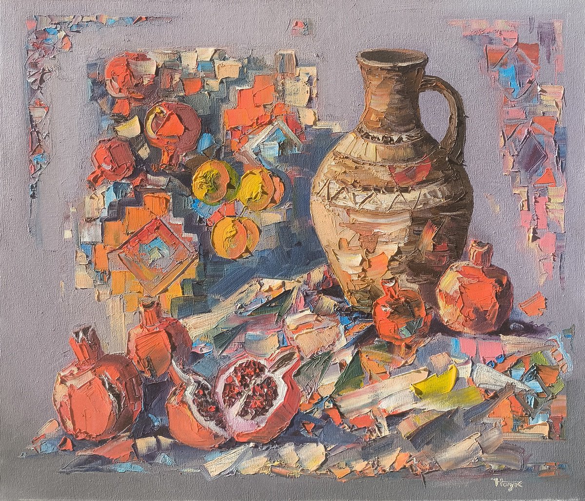 Impressionistic Still Life Oil Painting By Hayk Miqayelyan, 28 X 24, Armenian Still Life, Original Artwork