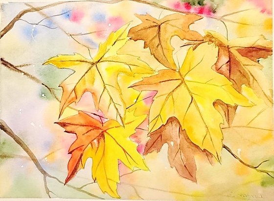 Autumn leaves. Watercolor painting.