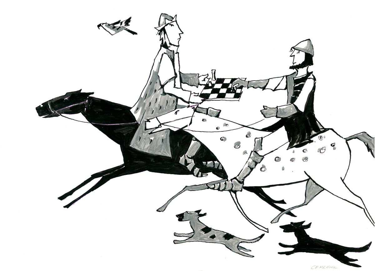 Horsemen with chess by Evgen Semenyuk