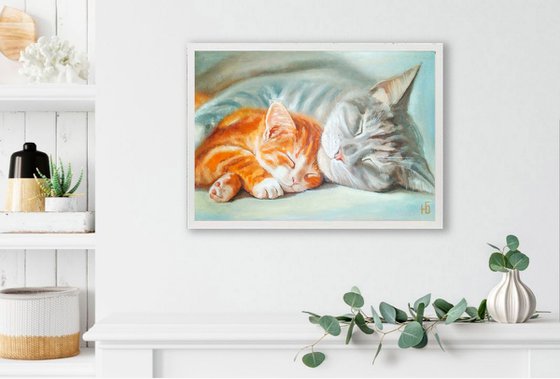 Sleeping Cat and Kitten