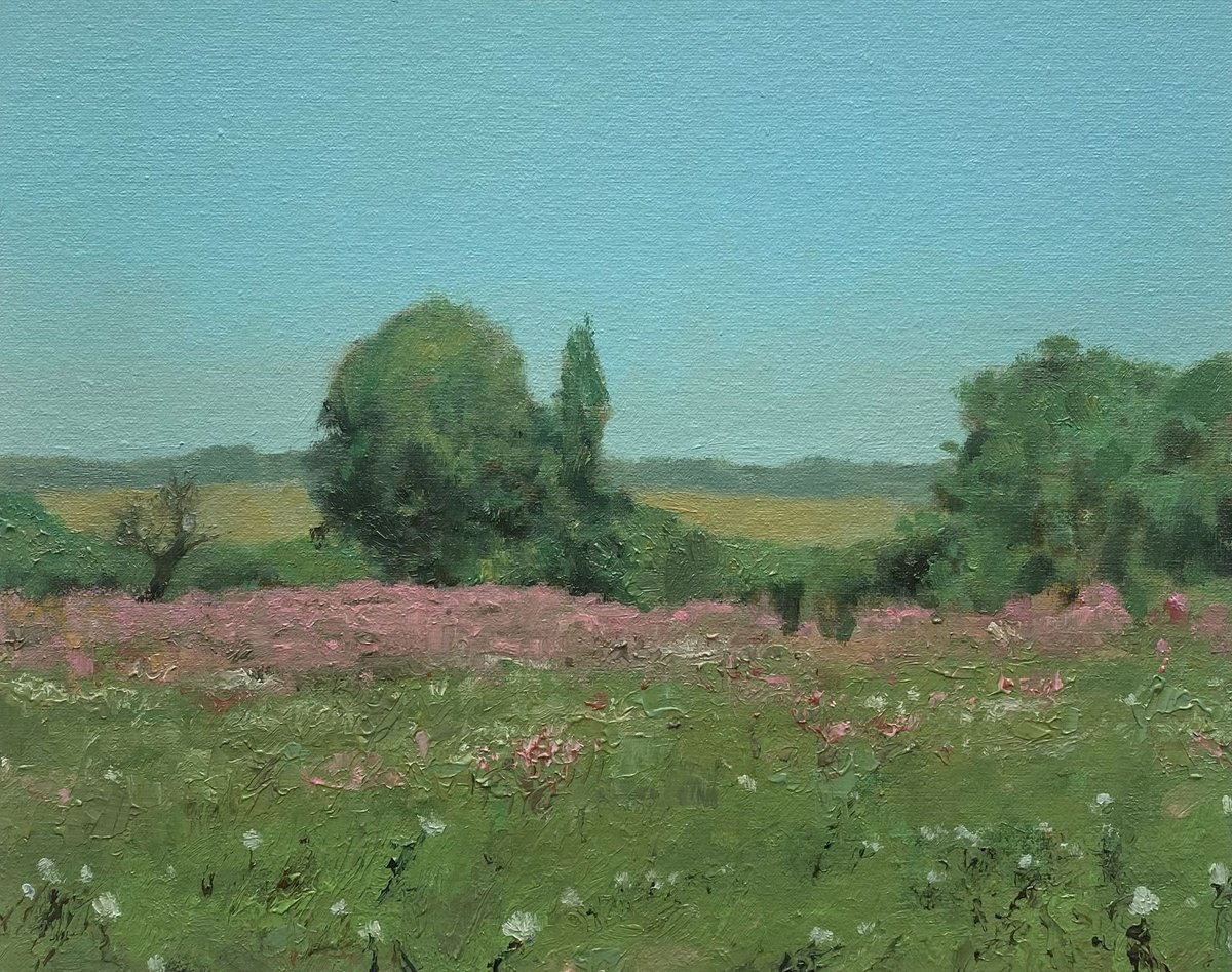 Impressionistic Landscape Oil Painting By Bohdan Vykhrenko, 12 X 9, Wildflower Meadow, Original Artwork