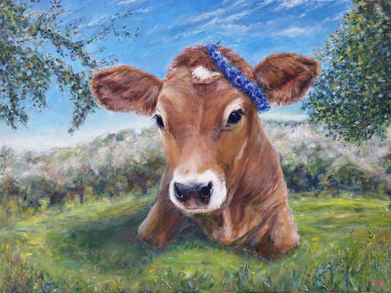Maja, The Resting Cow In The Orchard