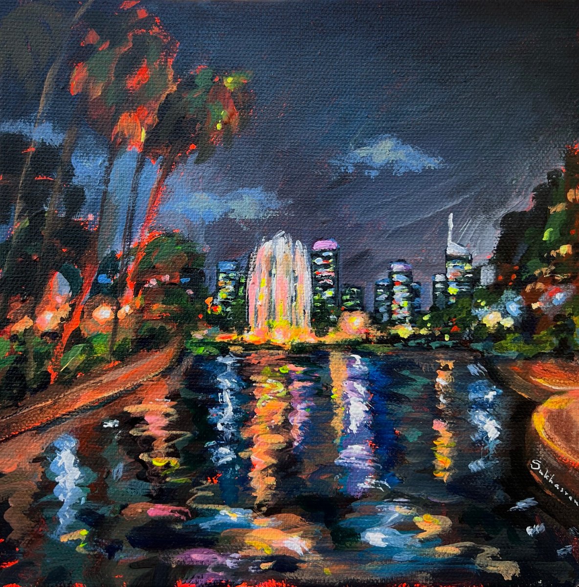 Los Angeles Cityscape at Night N4 by Victoria Sukhasyan
