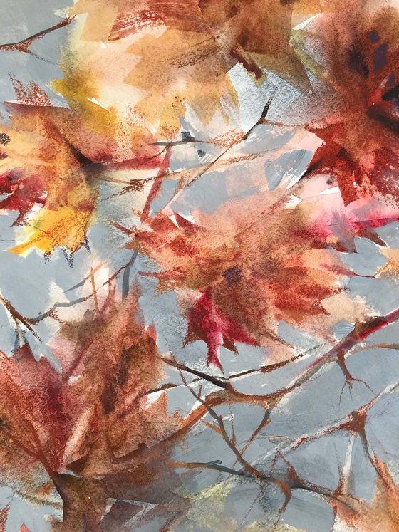 Autumn sky. One of a kind, original painting, handmad work, gift, watercolour art.