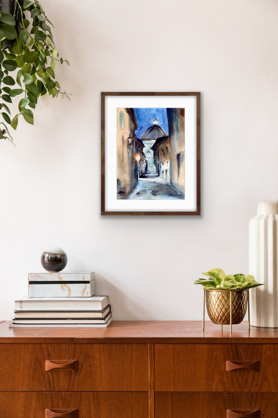 Morning in Florence - original watercolor cityscape