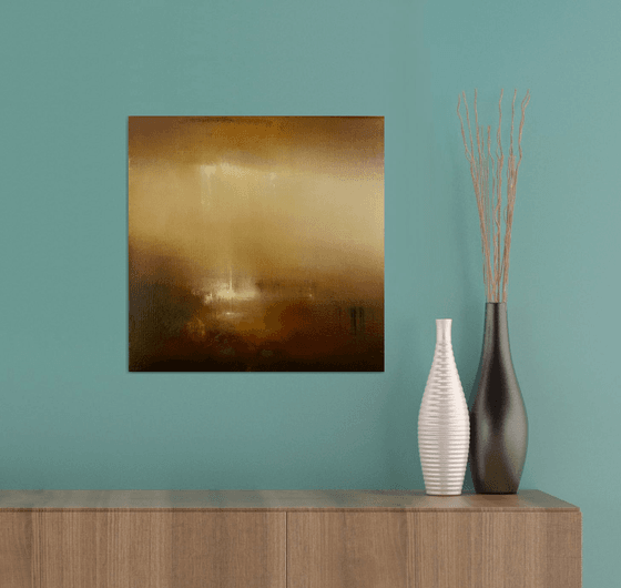 Give me a sunset 30x30 cm  - gold particles original oil painting landscape gift modern urban art office art decor home decor gift idea