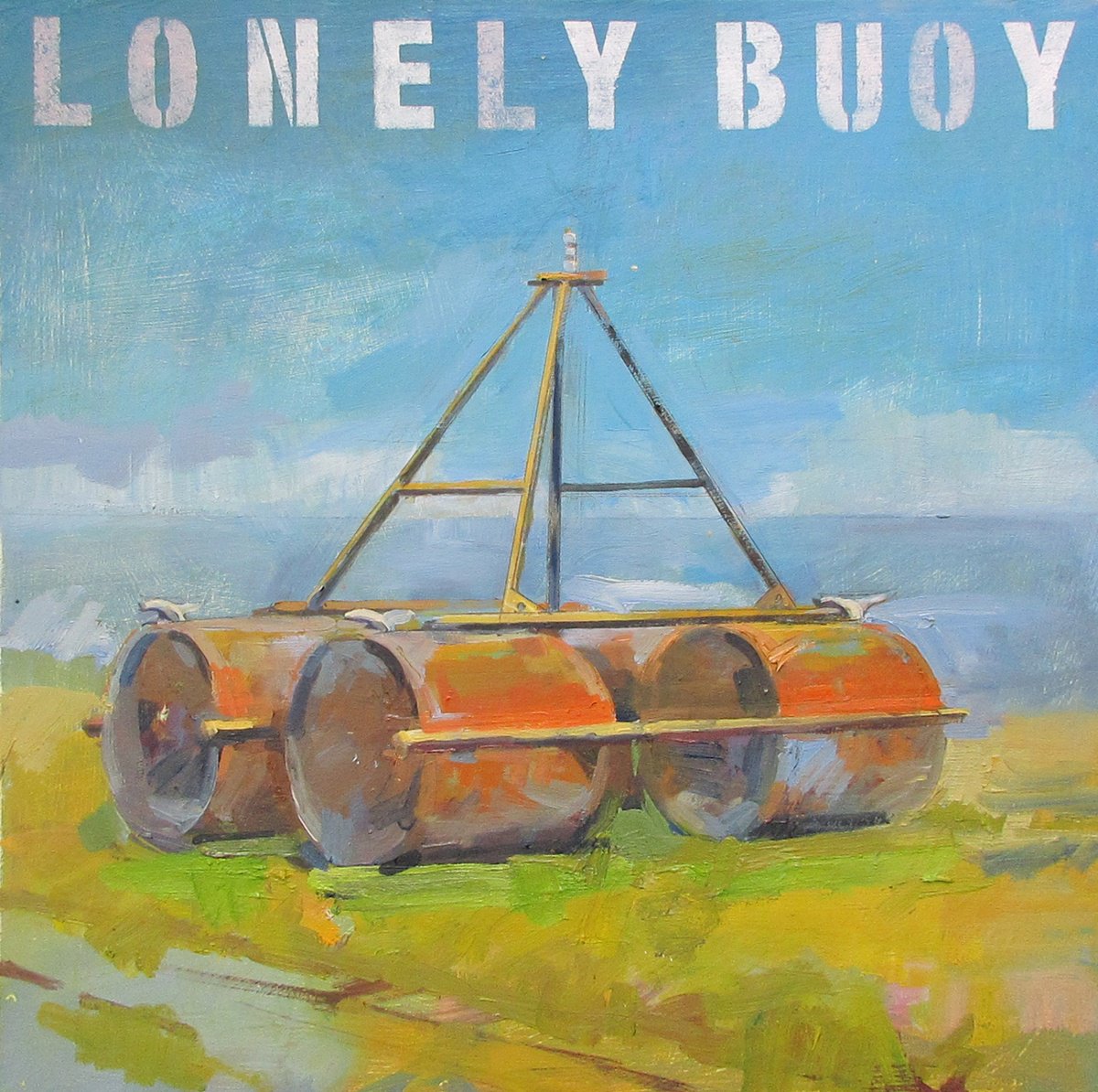 Impressionistic Landscape Oil Painting By Alan Pergusey, 16 X 16, Lonely Buoy, Original Artwork