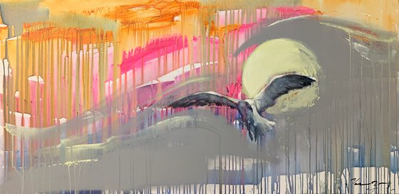 Bright painting - "Seagull" - Expressionism - Bird - Seagull - Sunset