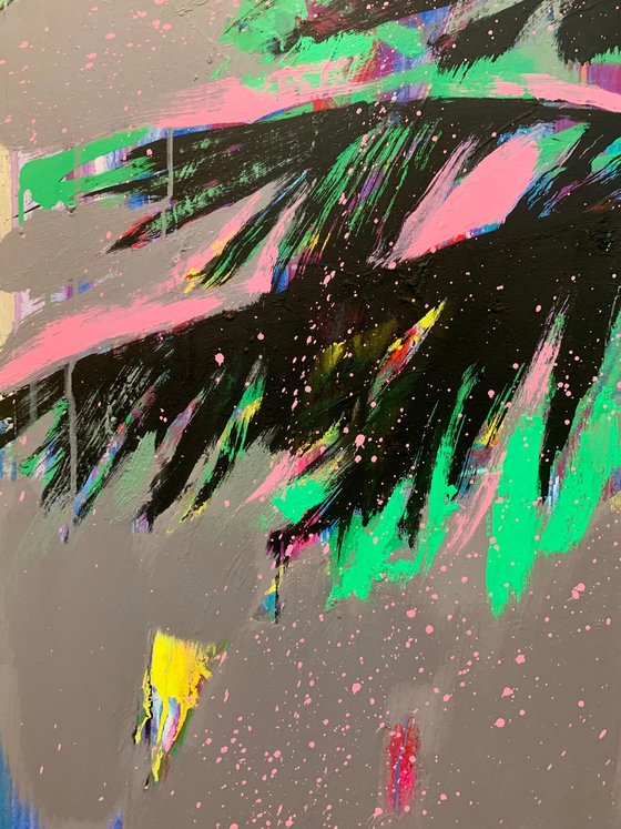 Large XXL artwork - "Pink rain" - Pop Art - Huge painting - Palm - Street Art - Miami