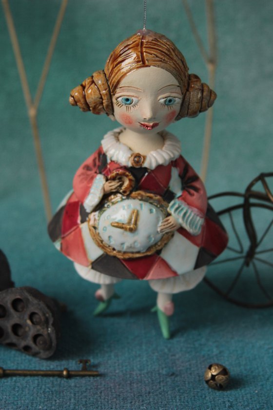 Little Girl in a harlequin dress. Hanging sculpture, bell doll by Elya Yalonetski