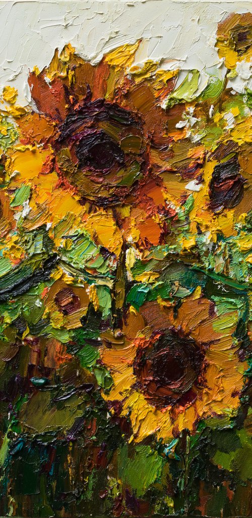 Sunflowers  Impasto Oil painting by Anastasiia Valiulina