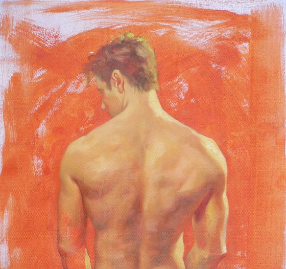 Oil painting male nude on linen #17126