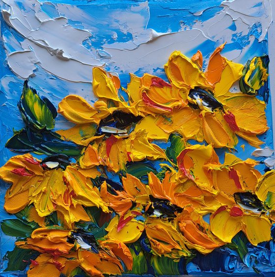 Sunflowers impasto painting