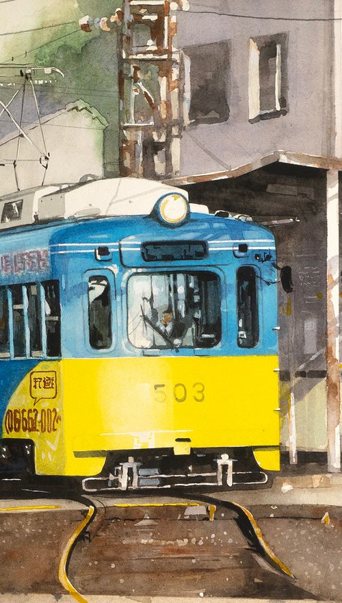 Tram at the Station by Masato Watanabe