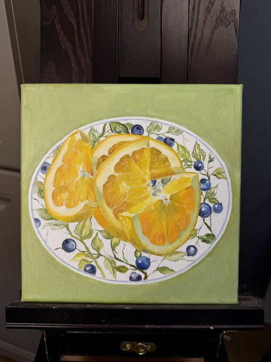 “Orange rhythm on a blue surface”