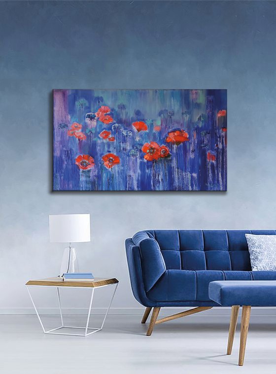 Poppies on blue