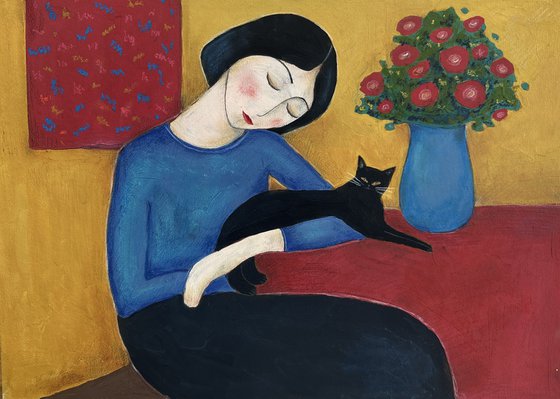 Girl with a Black Cat