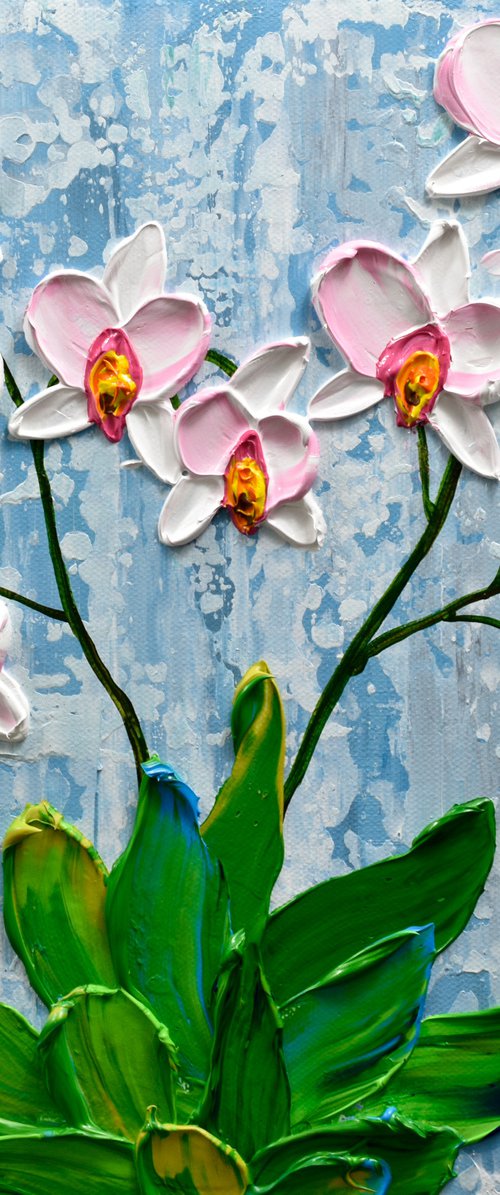 Winter Orchid - Impressionist Flower Painting, Palette Knife Art by Olga Tkachyk