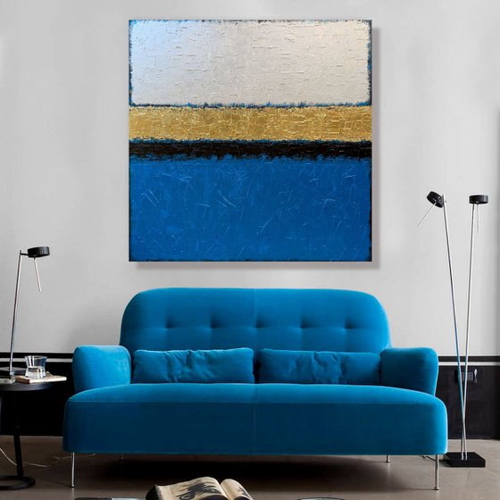 Blue Infinity - XL LARGE,  TEXTURED, GOLD LEAF ABSTRACT ART – EXPRESSIONS OF ENERGY AND LIGHT. READY TO HANG!