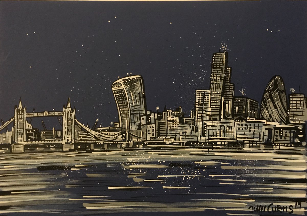 Illustrative Cityscapes Painting By John Curtis, 17 X 12, London Tower Bridge, Original Artwork