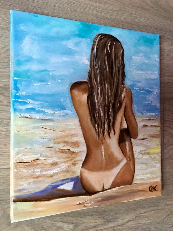 Good morning, sunshine. Oil on canvas. Nude, seaside, summer.