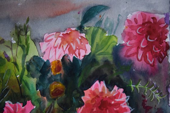 Watercolor painting Autumn flowers bouquet