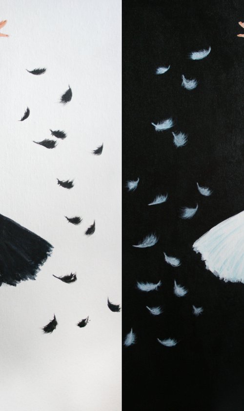 Black and White Swan. Ballet. Diptych /  ORIGINAL PAINTING by Salana Art Gallery