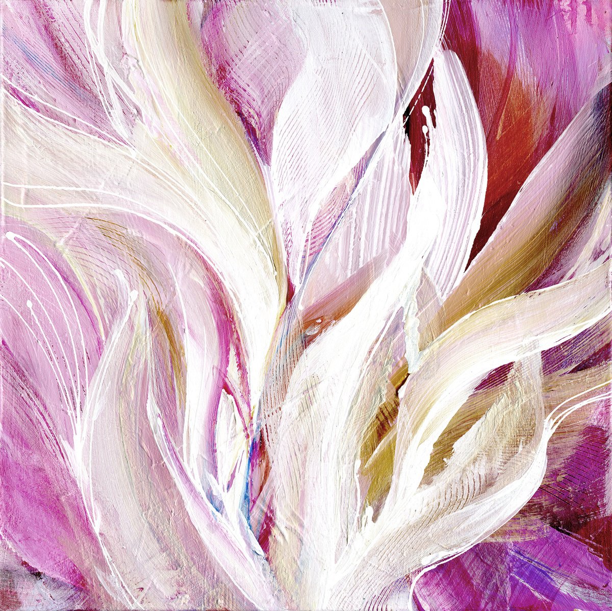 Abstract Botanical Acrylic Painting By Kathy Morton Stanion, 20 X 20", Dreaming In Pink 2, Original Artwork