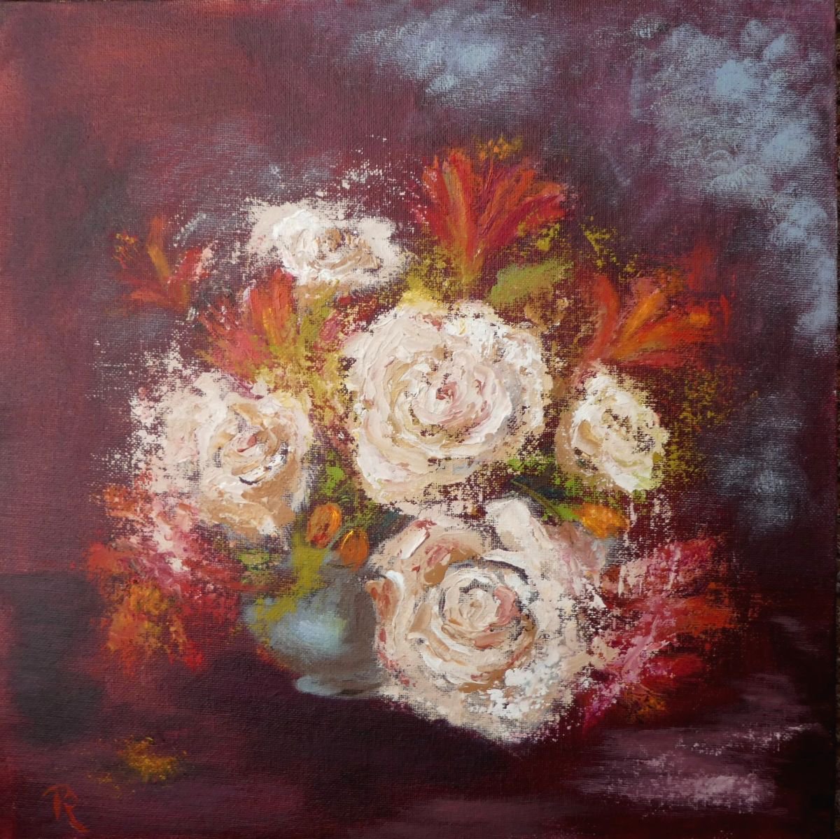 The Rose Bouquet Impressionist Flowers / Still Life Autumn by Rebecca Pells