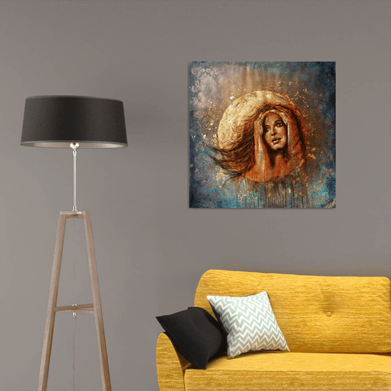 "Golden Essentials",Original mixed media painting on canvas 82x82x2cm,ready to hang