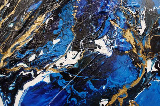 Gilded Sapphire 200cm x 120cm Blue Gold Textured Abstract Art