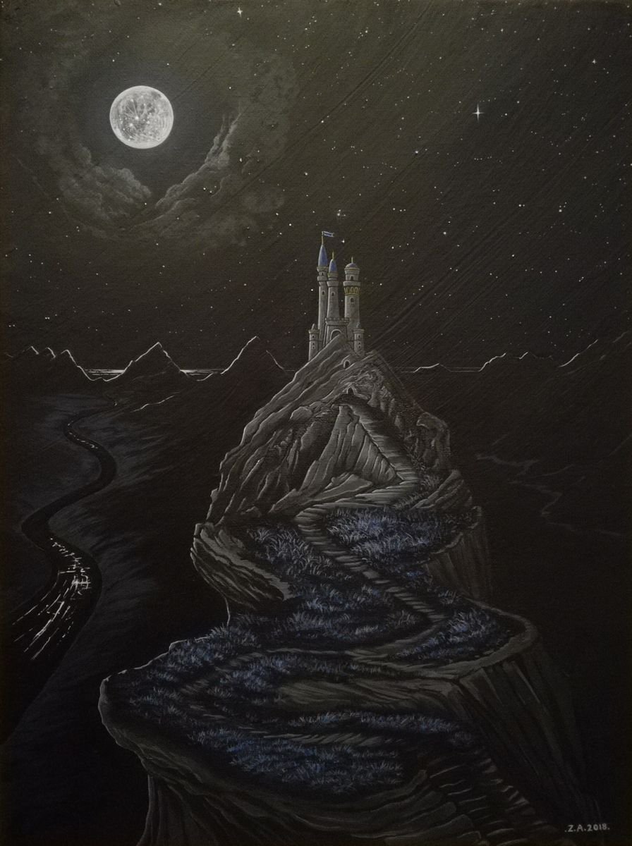 Landscape Acrylic Painting By Zoe Adams, 12 X 16", Castle By The Sea., Original Artwork