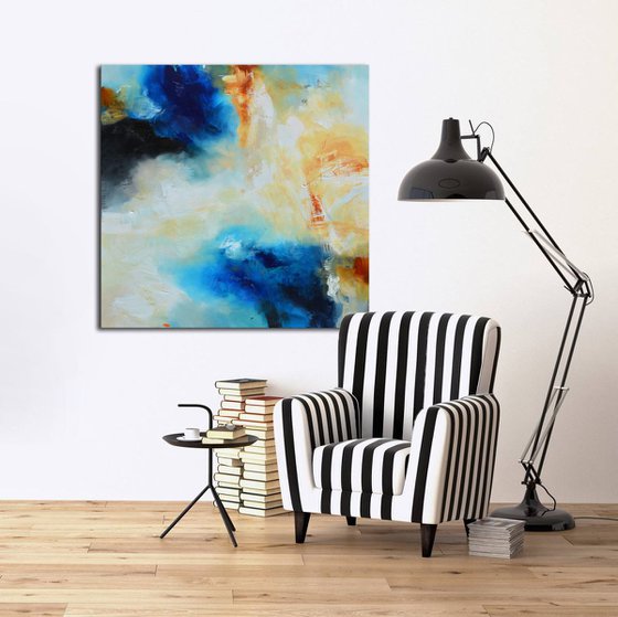 Abstract painting blue, white and brown - Between two oceans