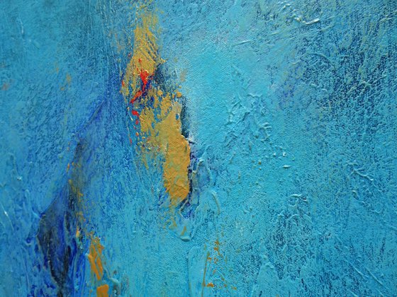 CARIBBEAN DREAM. Teal, Gold, Blue Contemporary Abstract Seascape, Ocean Waves Painting. Modern Textured Art