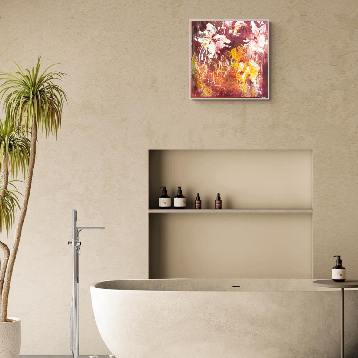 Abstract Painting By Olha Laptieva, 12 X 12", Exotic Flowers, Original Artwork