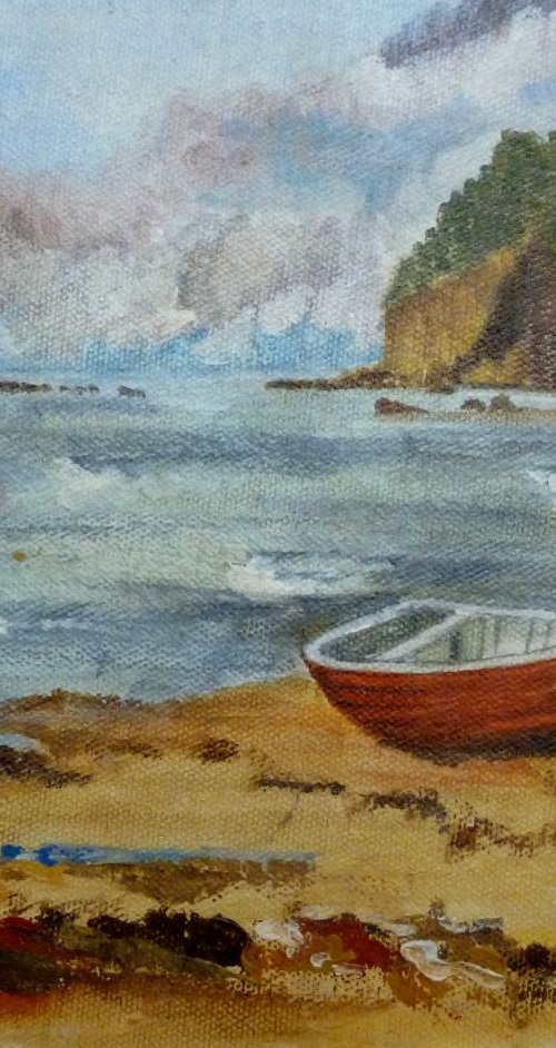 Red Boat on the Beach by Maddalena Pacini